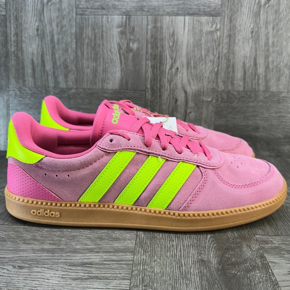 Adidas Breaknet Sleek Womens 8.5 Pink Neon Yellow Suede Gum Sole NEW JH6899